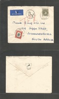 Bc - Nigeria. 1950 (Apr) Zaria - South Africa, Joburg (8 April) Air Fkd 1sh Stamp Envelope + Taxed + Arrival 6d P. Due T - Other & Unclassified