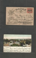 Bc - Tonga. 1909 (7 Aug) Nukualofa - USA, Chicago, Ill. 1d Red Stat Early Chromolitho Card. Town View Cds. VF Family Usa - Other & Unclassified