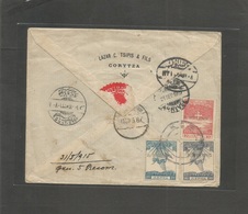 Greece. 1915 (Sept) WWI Corytza - Turkey, Constantinople (21 Sept) Registered Reverse Multifkd Ovptd Issue Envelope. Cen - Andere & Zonder Classificatie