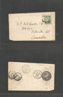 India. 1892 (15 July) Poona - Canada, Belleville, ONI. 2 1/2a Rate, Tied Cds. Fkd Env. Via London (2 Aug) Reverse Royal  - Andere & Zonder Classificatie