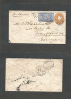 India. 1896 (31 July) District B - Germany, Frankfurt (18 Aug) Fkd 2a6p Orange St Et Envelope + 2 Adtl, Perfin "ABC", Ti - Other & Unclassified