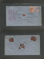 India. 1906 (23 May) Satara - USA, NYC. Registered Fkd Env At 5a Rate. US Customs Control Red Cachet. 3 Red Wax Seals Re - Other & Unclassified