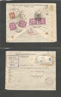 Iraq. 1942 (5 June) Basrah - USA, NYC (3 July) Registered Reverse Multifkd Envelope. Via Lagos - Miami With Iraq + Pales - Iraq