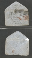 Italy Papal States. 1867 (22 Jan) Roma - USA, NYC. Multifkd Env At 6 Baj (x3) + 5 Baj, Good Margin, Tied Grill. 2 Stamps - Unclassified