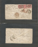 Italy. 1868 (13 May) Napoli - USA, PA, Eddington, Bucks Cº Via London (17 March) Multifkd Envelope Full Contains, "60" D - Unclassified