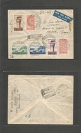 Italy - Egeo. 1941 (2 Sept) Lero Santa Marina - Spain, Malaga (9-10 Sept) Registered Air Multifkd Envelope. An Extremely - Unclassified