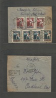 Latvia. 1921 (5 Apr) Kuldiga - USA, Oukland, CA (May 21) Reverse Registered Multifkd Envelope Ovptd Issue + R-cachet Of  - Letland