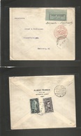 Lebanon. 1935 (26 May) Beyrouth - Germany, Hamburg (28 May) Air German Luftpost Reverse Multifkd Envelopes. Special Red  - Líbano