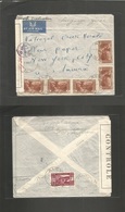 Lebanon. 1943 (1 March) Aley - USA, NYC. Via Beyrouth. Air Multifkd + Censored Envelope. Fine. - Lebanon