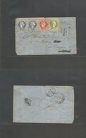 Montenegro. 1870 (28 Apr) Austria Postal Admin. Antivari - Italy, Bergamo. Multifkd Env At 28 Soldi Rate, Red Black Cds  - Montenegro