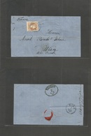 Montenegro. 1871 (1 June) Austrian Postal Admin. Antivari - Wien (7 June) Fkd Env 15 Sld Brown Blue Cds. Via Triest + Fr - Montenegro