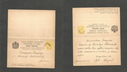 Montenegro. 1892 (27 Feb) Cebijne. Doble Yellow Stationary Card, Used One Way, Proper Message. Fine + Scarce. - Montenegro