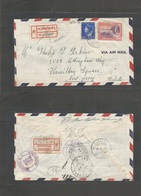 Curaçao. 1946 (16 May) St. Martin NG - USA, NJ, Hamilton (27 May) Via Willemstad. Registered Multifkd Airmail Envelope. - Niederländische Antillen, Curaçao, Aruba