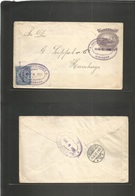 Nicaragua. 1908 (9 May) DIRIAMBA - Germany. Hamburg (5 June) Via Corinto - Granada "1907" Ovptd 10c Lilac Stat Env + Adt - Nicaragua