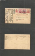 Philippines. 1941 (28 Jan) Manila - USA, East Orange, NJ. 2c Red Stat Card + 2 Adtls With Diff Overprints. 3 Diff Issues - Filipinas