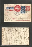 Portugal - Stationery. 1941 (18 Jan) Oporto - Netherlands, Leiden. 1 Esc Red Stat Card + Adtl On Air Usage Via Germany.  - Andere & Zonder Classificatie