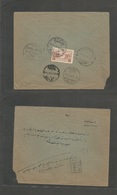 Saudi Arabia. 1926 (8 Nov) Djedda - Turkey, Galata (25 Nov) Reverse Registered Single Fkd Brown Stamp, Tied Depart Bilin - Saudi Arabia