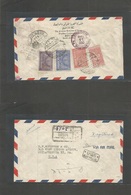 Saudi Arabia. 1948 (7 Dec) Mecca - USA, Pha, PA (14-15 Dec) Via NY. Reverse Multifkd Airmail Registered Envelope. R-cach - Saudi Arabia