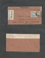 Sudan. C. 1937 (?) Telegram Envelope. Khartown - Germany, Berlin. Air Fkd 3 Piasters. Cancel Issue. TPO + Air Label. Fin - Soedan (1954-...)