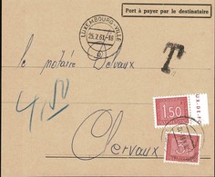 1946/47 Fragment De Lettre, Cachet TAXES , Timbre-taxe 1,50F, 3F Rouge, Notaire Delvaux Clervaux, Michel 2019: 31,33 - Strafport