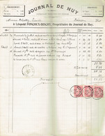 M-Facture Journal De Huy - Obli Huy (Nord) Le 5-Octo-1900 Par Burdinne Vers Héron Sur 58x3 - Drukkerij & Papieren