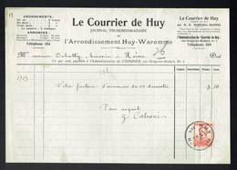 M-Facture Le Courrier De Huy - Obli Huy 2A Hoei Le 11-VII-1913 Par Burdinne Vers Héron Sur 118 - Imprenta & Papelería
