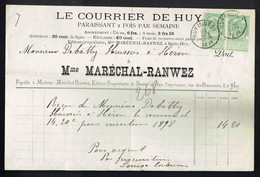 M-Facture Le Courrier De Huy - Obli Huy (Nord) Le 22-Mars-1899 Par Burdinne Vers Héron Sur 56x2 Avec Bandelettes - Imprimerie & Papeterie