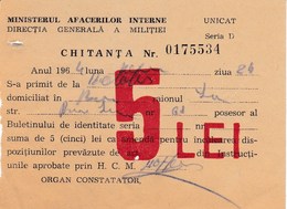 Romania, 1946, Vintage Militia Bill / Receipt - Fiscale Zegels