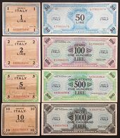 1000+500+100+50+10+5+2+1 AM LIRE SERIE BILINGUE E ITALIANO 1943 MISTA  RARO  LOTTO 2403 - Occupazione Alleata Seconda Guerra Mondiale