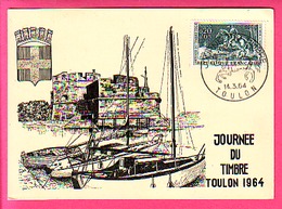 TOULON 1964 CARTE POSTAL FORT ST LOUIS 1° JOUR JOURNEE DU TIMBRE VIGNETTE  CLUB PHILATELIQUE TOULONNAIS  ERINNOPHILIE - Briefmarkenmessen