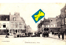 LAVENTIE (P-de-C) - Place - Superbe Carte Animée Avec Attellage Et Circulée En 1914 - Laventie