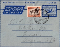 South Africa 6 D Aerogramme From Pretoria To Arizona, 6d Additional Franking - Airmail