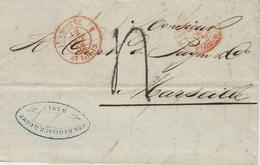 1852- Lettre  De Bâle ( Suisse ) Pour Marseille - Taxe 4 Tampon +entrée :  Suisse  1 St Louis 1 Rouge - 1843-1852 Federal & Cantonal Stamps