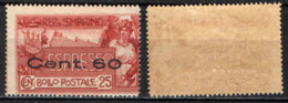 SAN MARINO - 1923 - ALLEGORIA E VEDUTA DI SAN MARINO CON SOVRASTAMPA - OVERPRINTED - MNH - Express Letter Stamps