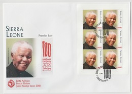 Sierra Leone 2018 M/S FDC First Day Cover 1er Jour Joint Issue PAN African Postal Union Nelson Mandela Madiba 100 Years - Sierra Leona (1961-...)