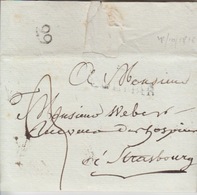 Lettre De Colmar (COLMAR 36x11) Du 28/10/1816 Pour Strasbourg, Taxe 3 Décimes En Port Dû - 1849-1876: Klassieke Periode