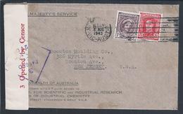 Charter Censored Circulated Australia EUA,1943. 2nd World War. Stamps George VI. Charter Zensiert Umlauf Australien/USA. - Lettres & Documents