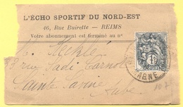 FRANCIA - France - 1924 - 1c Blanc - Bande Journal, Wrapper - L'Echo Sportif Du Nord-Est - Viaggiata Da Reims Per Saint - Journaux