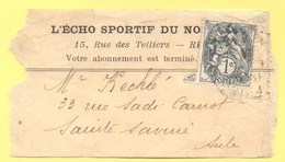 FRANCIA - France - 19?? - 1c Blanc - Bande Journal, Wrapper - L'Echo Sportif Du Nord-Est - Viaggiata Da Reims Per Saint - Newspapers