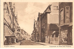Delcampe - WAREN Müritz Langestrasse Mit Hotel Stadt Hamburg Belebt Geschäfte Thams & Garfs Ungelaufen - Waren (Müritz)