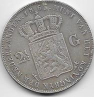 Pays Bas - 2,5 Gulden - 1863 - Rare - Argent - 1849-1890 : Willem III