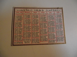 CALENDRIER , 1893, Carte Recto Verso - Petit Format : ...-1900