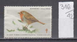 42K316 / European Robin Bird 25 CENT - TUBERCULOSIS TUBERCULOSE TUBERKULOSE  , Revenue Fiscaux  , Netherlands Nederland - Steuermarken