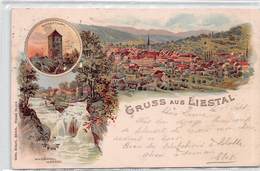 Gruss Aus Liestal Litho - 1899 - Wasserthurm - Wasserfall Im Kessel - Liestal