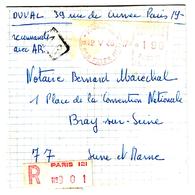 PARIS 121 R Des Fêtes 19° Lettre Recommandée EMA Guichet PR370 Etiquette Reco De Machine Ob 12 5 1966 Tf 1,90 Griffe AR - Freistempel