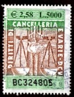 DIRITTI DI CANCELLERIA - EMISSIONE 2002 - EURO 2,58 = £. 5.000 - USATO - Revenue Stamps