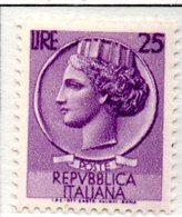 XP3744 - REPUBBLICA 1955 Siracusana , 25 Lire Stelle II° Carta Spessa ** - Varietà E Curiosità