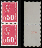N° 1664a+b 50c BEQUET Roulette N° Rouge Neuf N** TB Cote 26€ - Coil Stamps