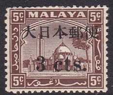 Malaya-Selangor Japan Occupation N 31 1943 3c On 5c Chocolate, Mint Never Hinged - Japanse Bezetting