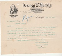 Etats Unis Facture Lettre Illustrée Ben Franklin Old Rye 28/2/1909 DELANEY & MURPHY Importers Distillers CHICAGO - Etats-Unis